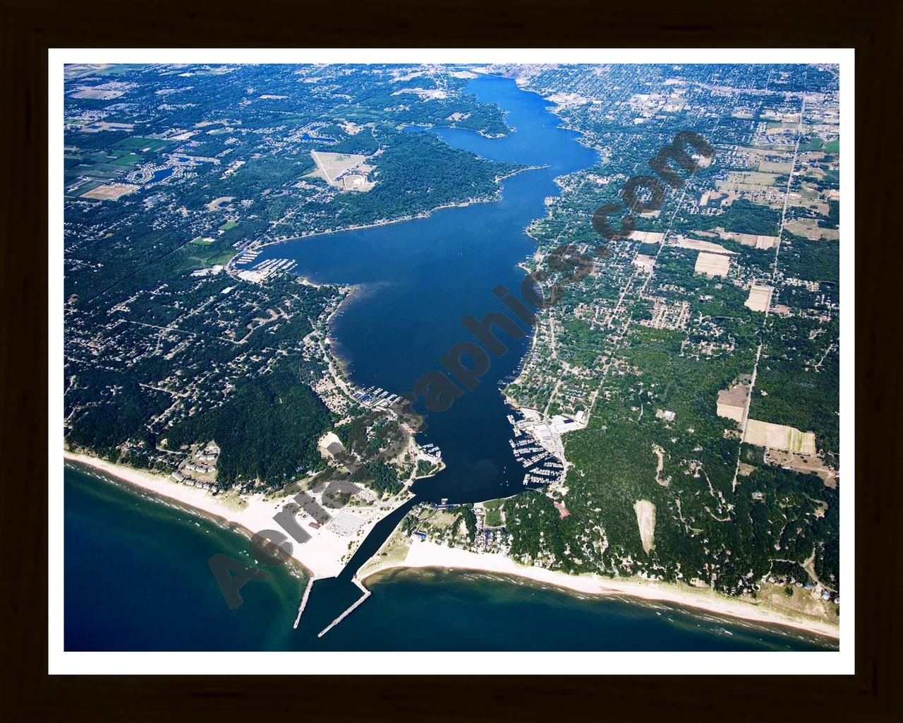 Aerial image of [5062] Lake Macatawa in Ottawa, MI with Black Wood frame