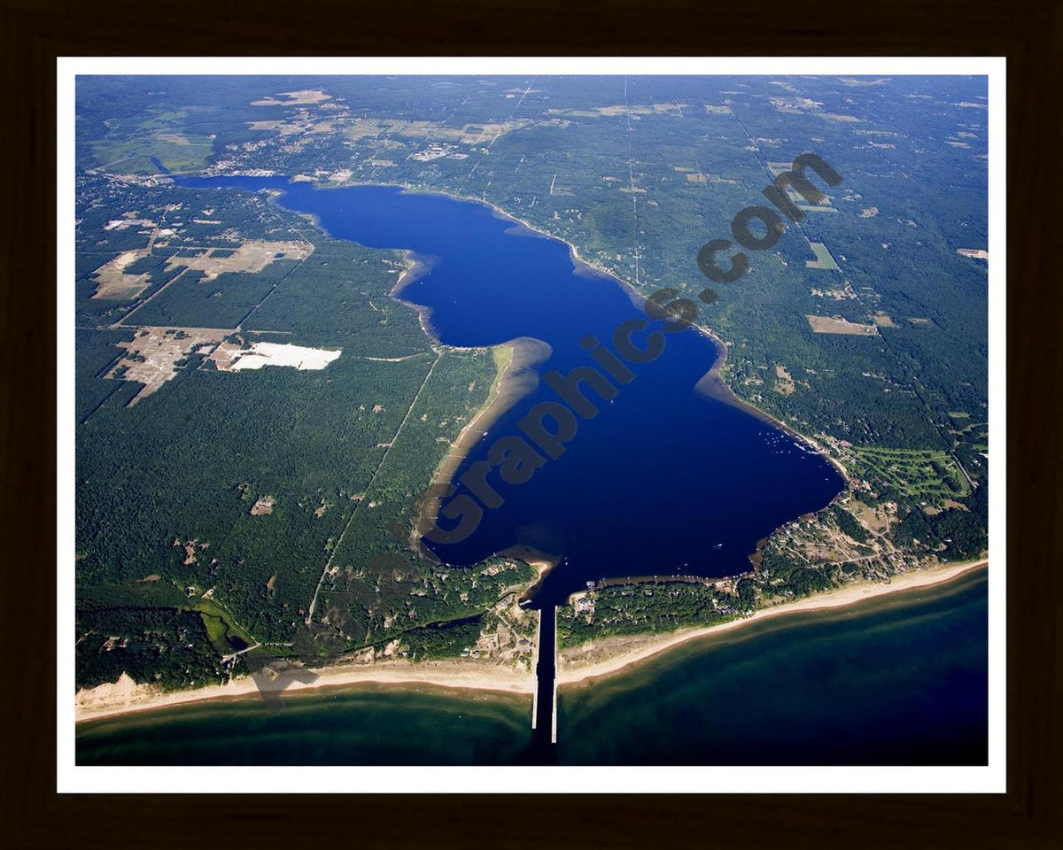 Aerial image of [5065] White Lake in Muskegon, MI with Black Wood frame