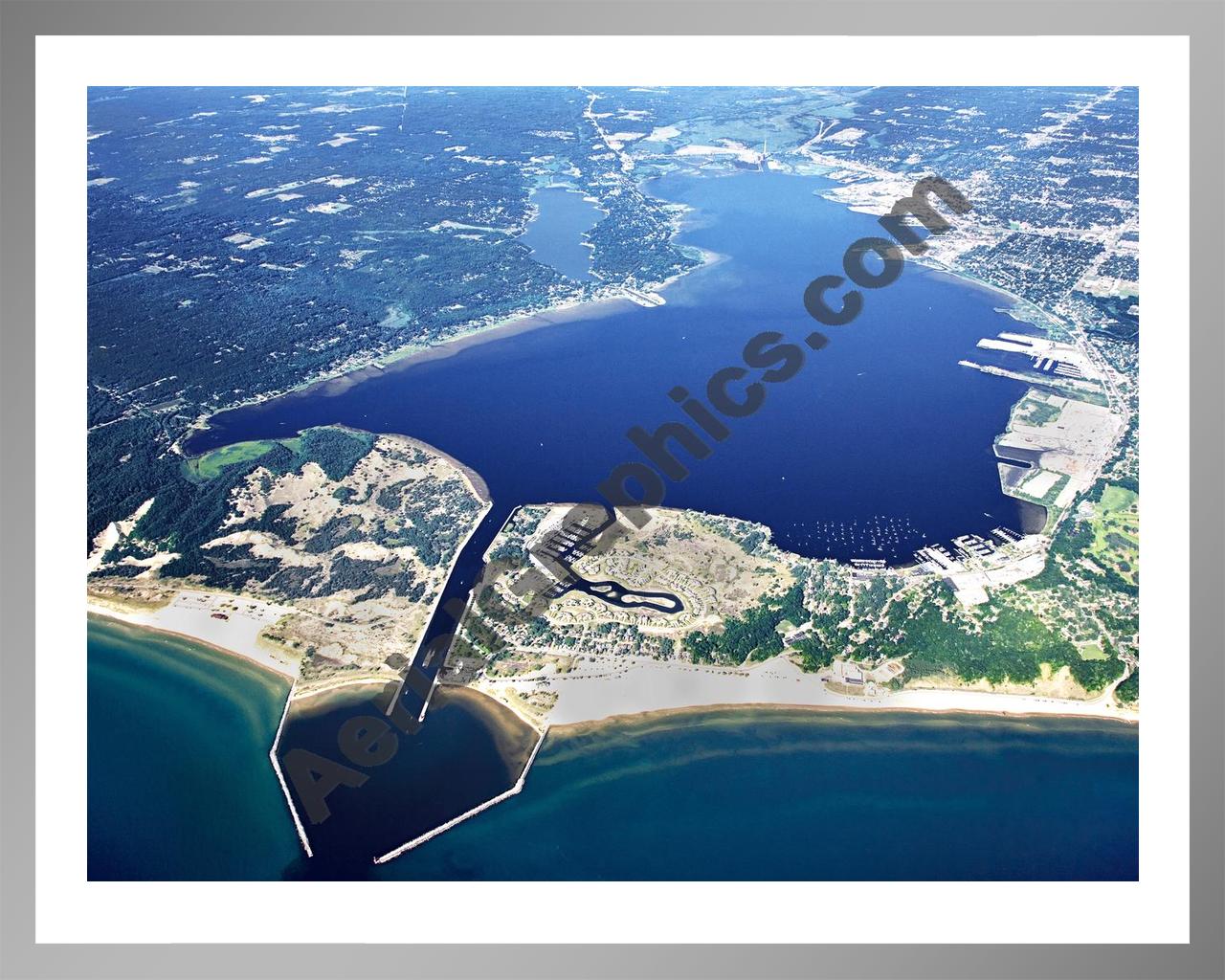 Aerial image of [5066] Muskegon Lake (Looking East) in Muskegon, MI with Silver Metal frame