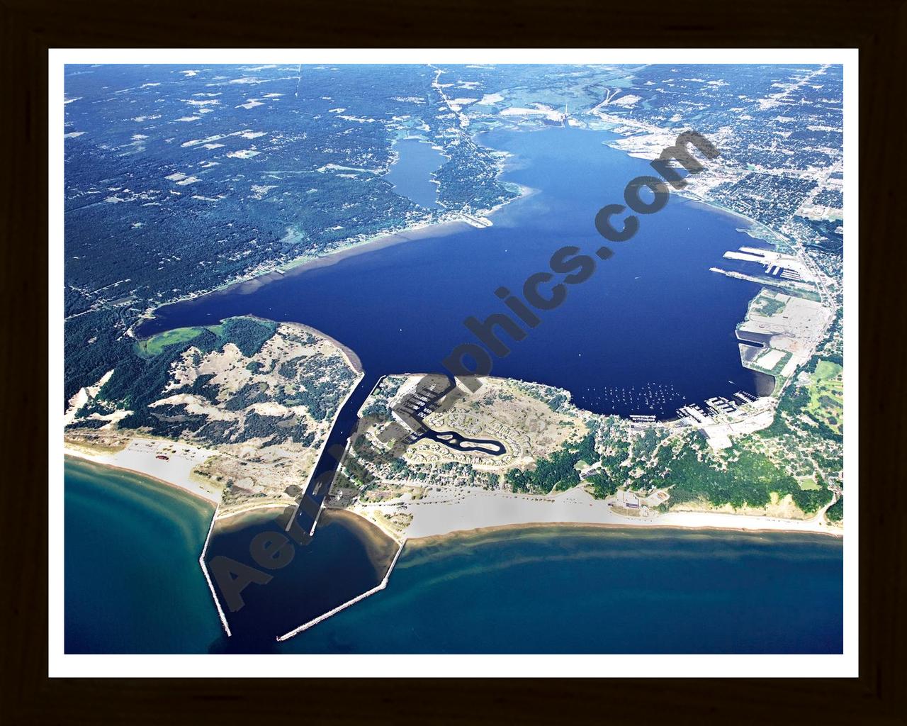 Aerial image of [5066] Muskegon Lake (Looking East) in Muskegon, MI with Black Wood frame