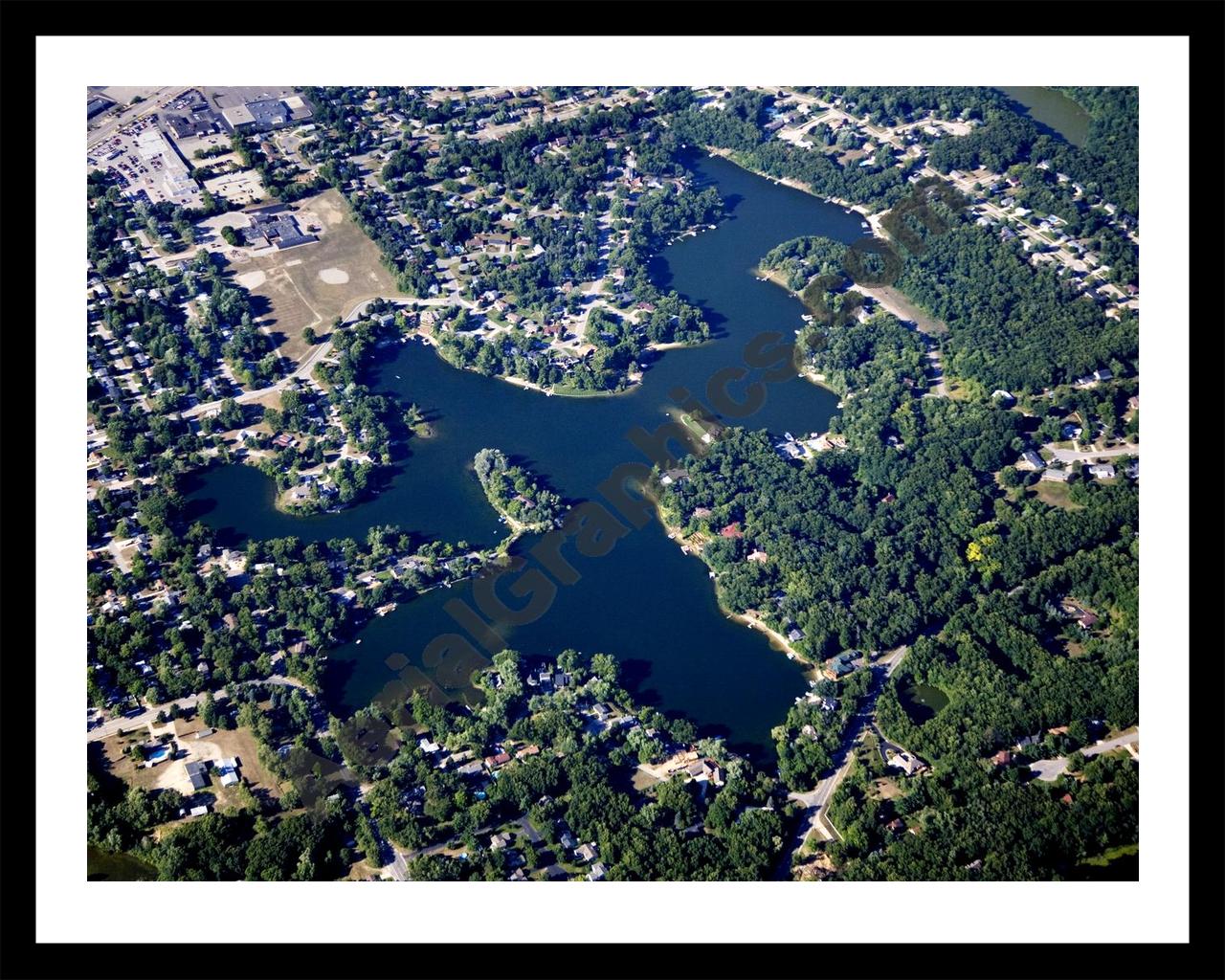 Aerial image of [5067] Dean Lake in Kent, MI with Black Metal frame