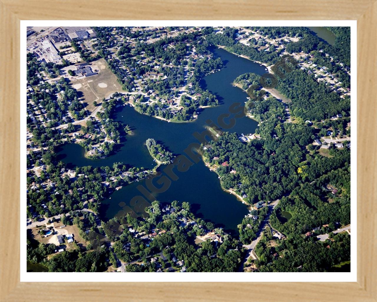 Aerial image of [5067] Dean Lake in Kent, MI with Natural Wood frame