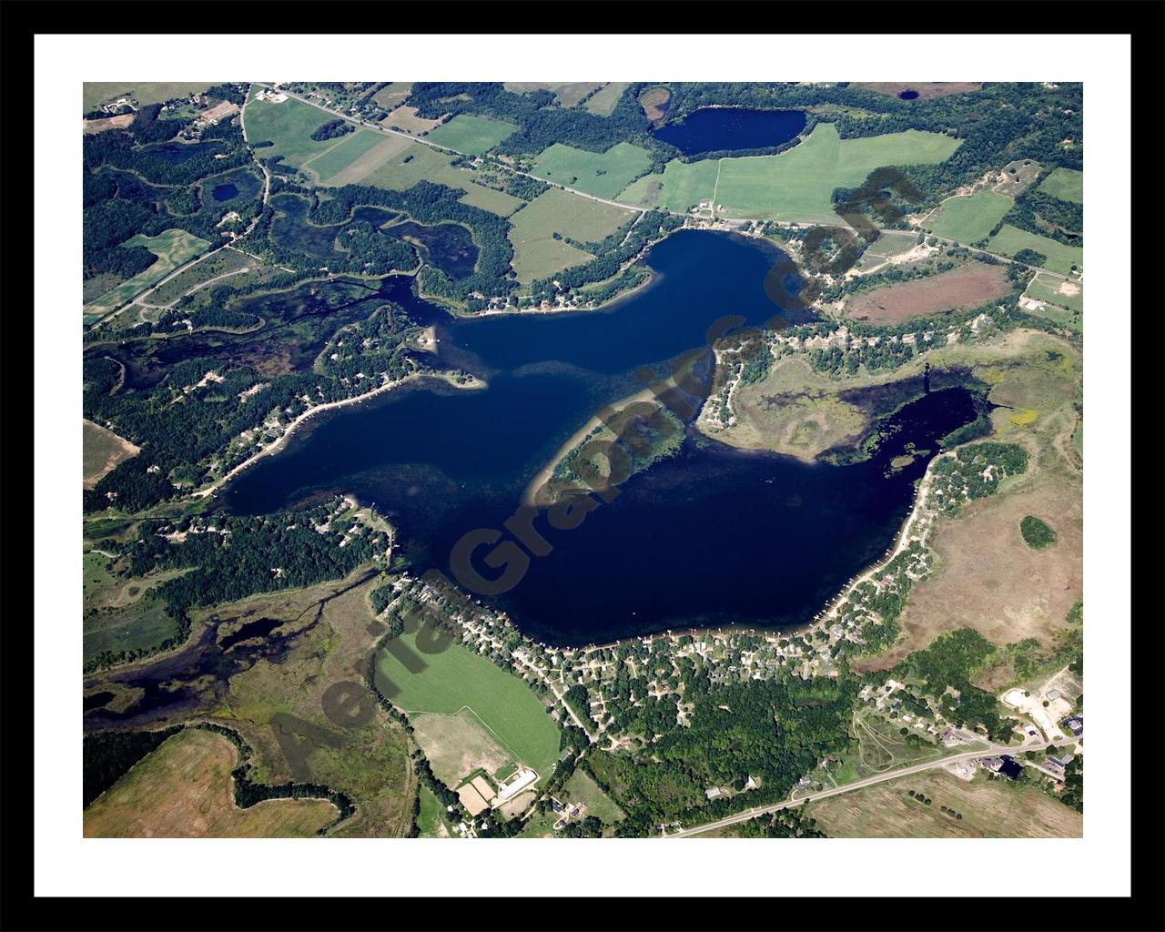 Aerial image of [5101] Crooked  Lake in Barry, MI with Black Metal frame