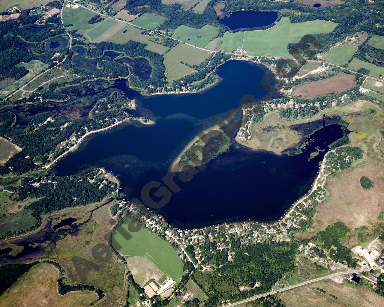 Aerial image of [5101] Crooked  Lake in Barry, MI with Canvas Wrap frame