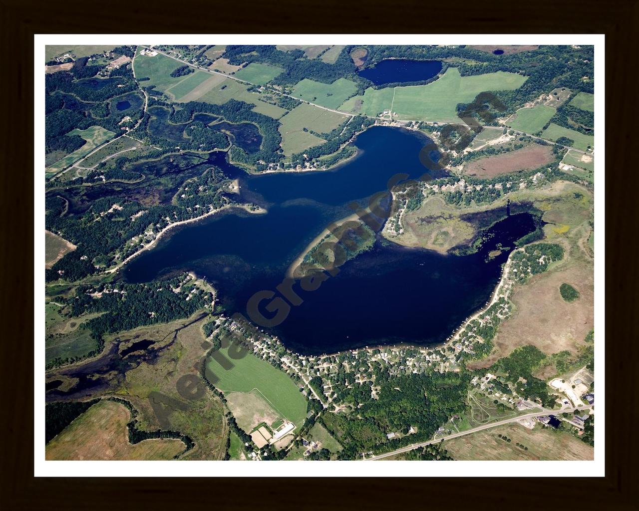 Aerial image of [5101] Crooked  Lake in Barry, MI with Black Wood frame