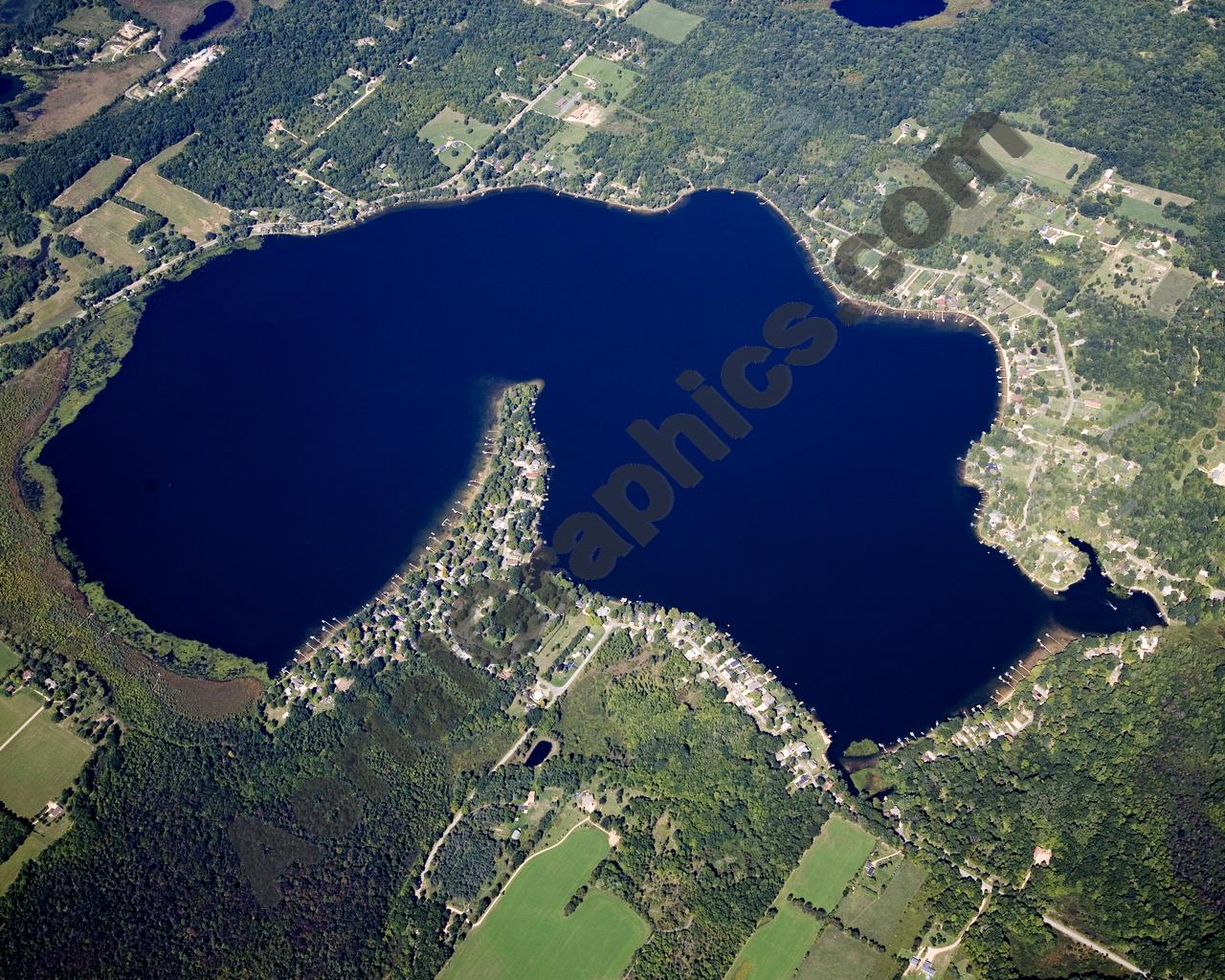 Aerial image of [5102] Wall Lake in Barry, MI with Canvas Wrap frame