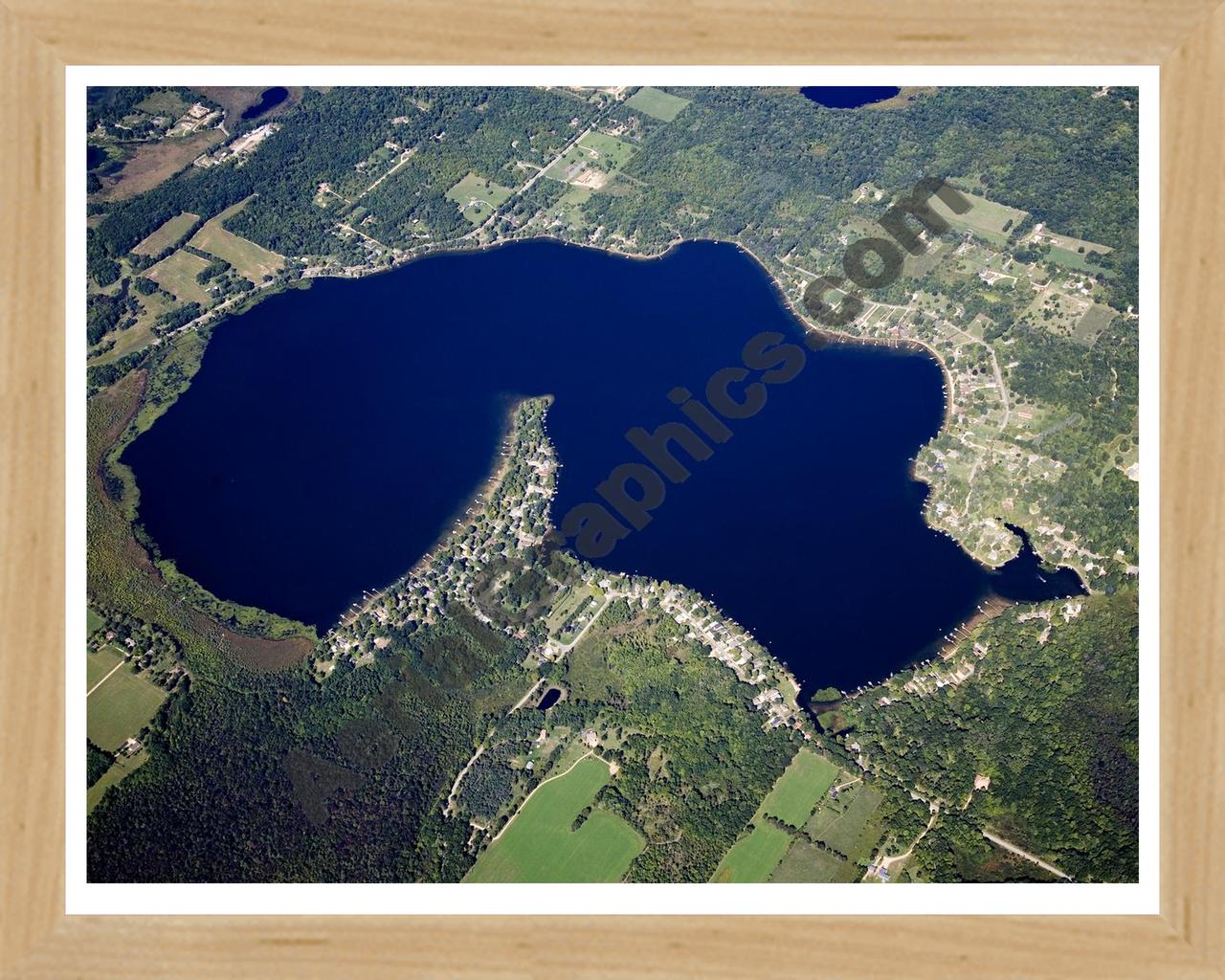 Aerial image of [5102] Wall Lake in Barry, MI with Natural Wood frame