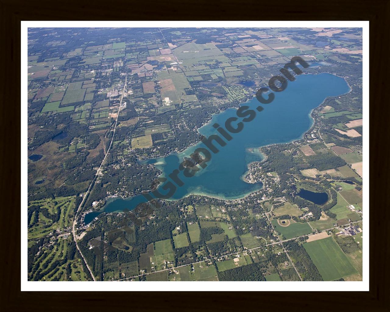 Aerial image of [5103] Gull Lake in Kalamazoo, MI with Black Wood frame