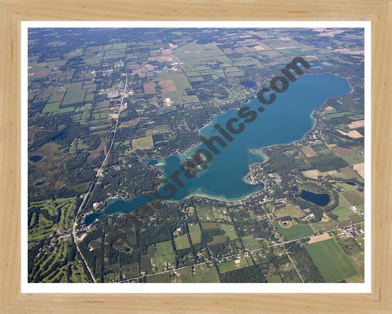 Aerial image of [5103] Gull Lake in Kalamazoo, MI with Natural Wood frame