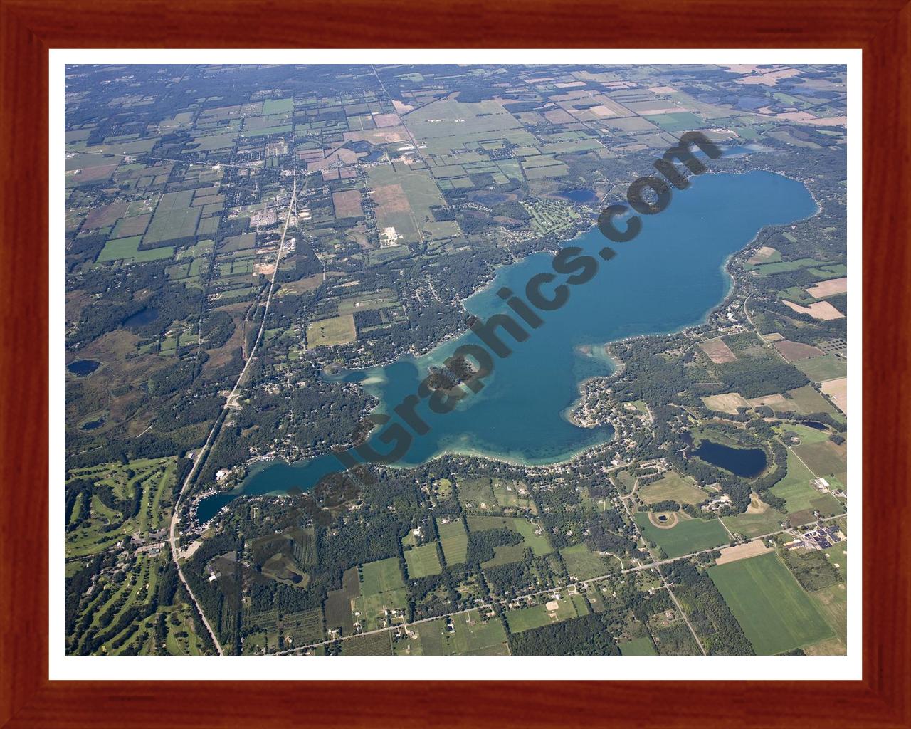 Aerial image of [5103] Gull Lake in Kalamazoo, MI with Cherry Wood frame