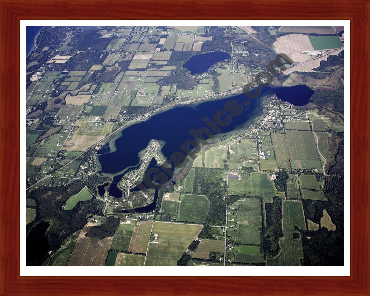 Aerial image of [5104] Indian Lake in Kalamazoo, MI with Cherry Wood frame