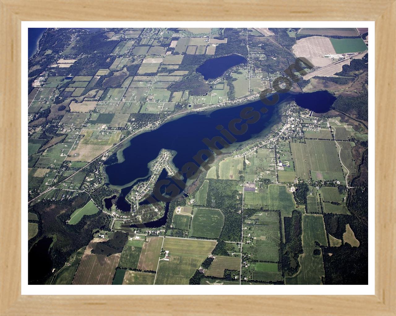 Aerial image of [5104] Indian Lake in Kalamazoo, MI with Natural Wood frame