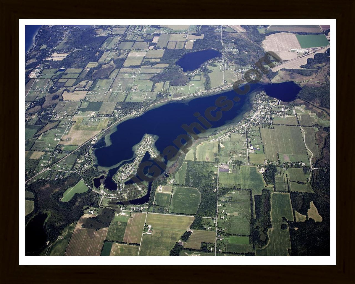 Aerial image of [5104] Indian Lake in Kalamazoo, MI with Black Wood frame