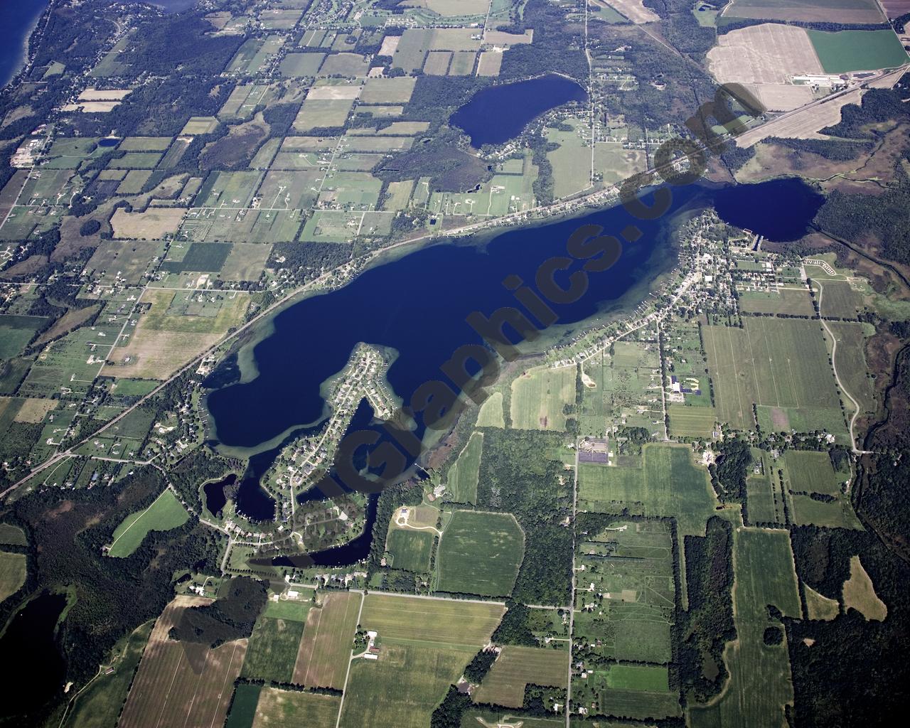 Aerial image of [5104] Indian Lake in Kalamazoo, MI with Canvas Wrap frame