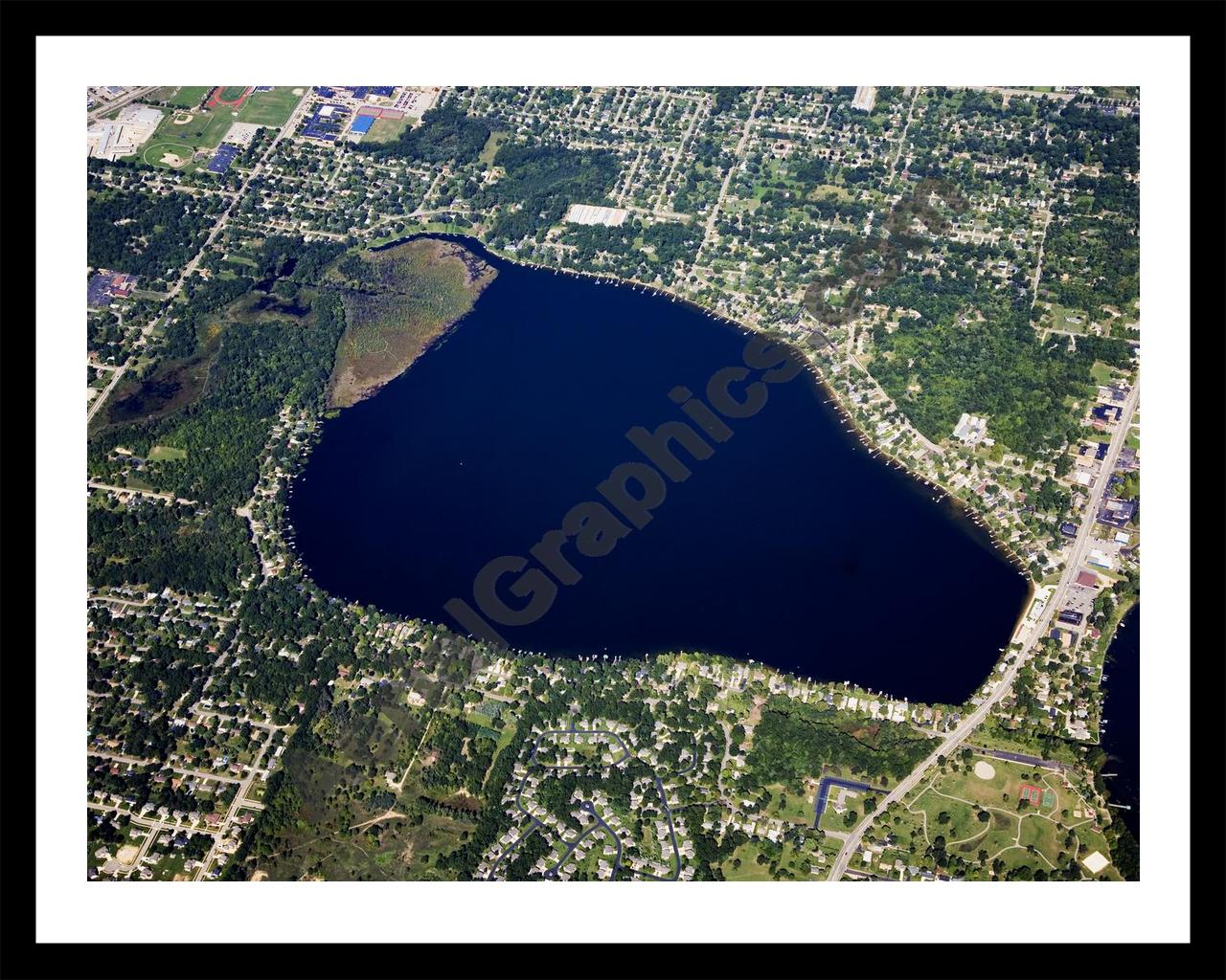 Aerial image of [5105] West Lake in Kalamazoo, MI with Black Metal frame