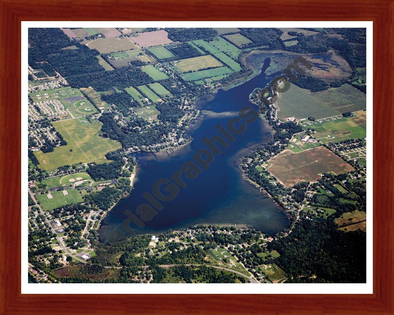 Aerial image of [5106] Long Lake in Kalamazoo, MI with Cherry Wood frame