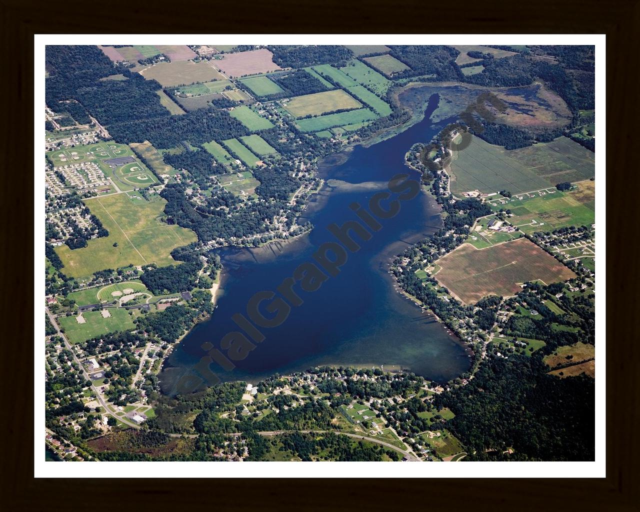 Aerial image of [5106] Long Lake in Kalamazoo, MI with Black Wood frame