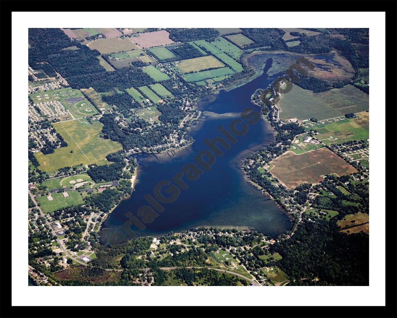 Aerial image of [5106] Long Lake in Kalamazoo, MI with Black Metal frame