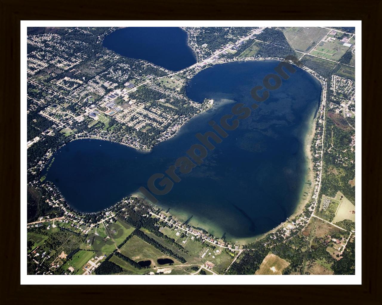 Aerial image of [5107] Austin Lake in Kalamazoo, MI with Black Wood frame