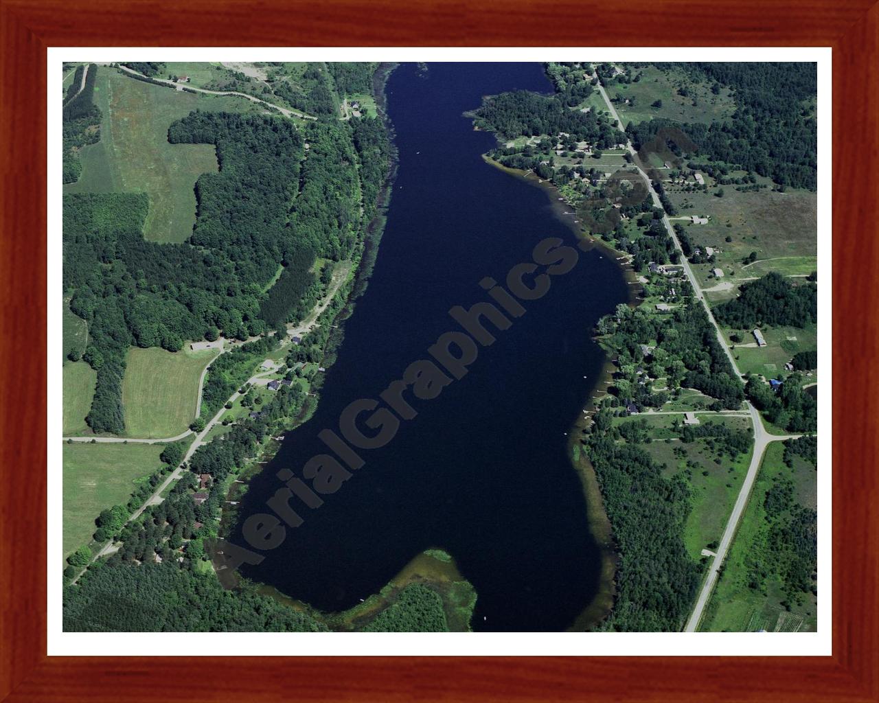 Aerial image of [53] Ben-way Lake in Antrim, MI with Cherry Wood frame