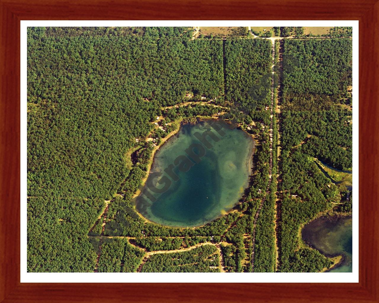 Aerial image of [540] Mench Lake in Lake, MI with Cherry Wood frame