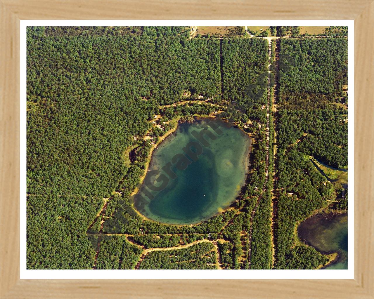 Aerial image of [540] Mench Lake in Lake, MI with Natural Wood frame