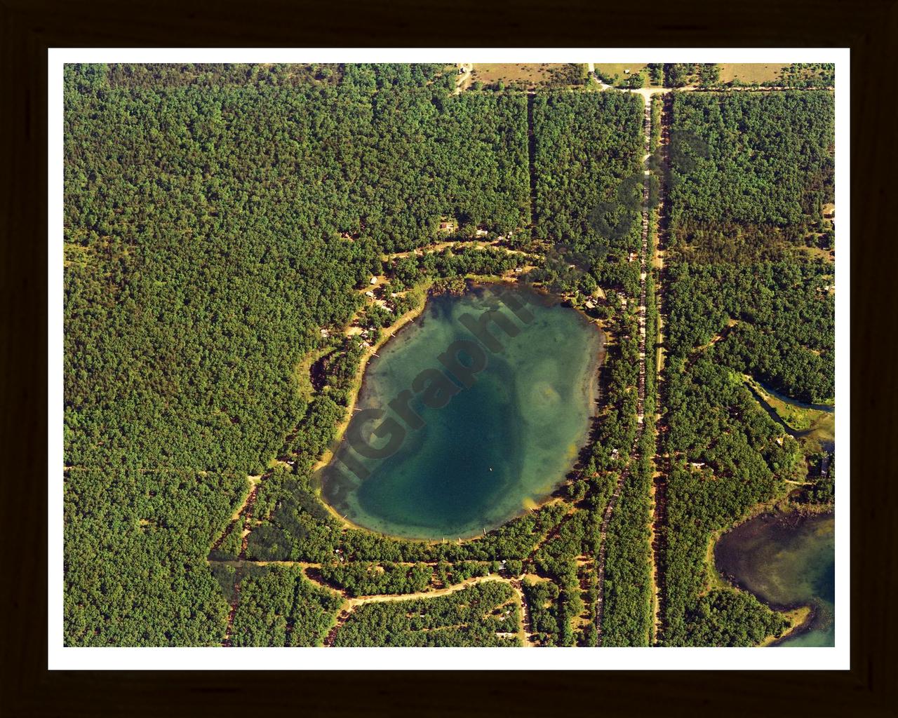 Aerial image of [540] Mench Lake in Lake, MI with Black Wood frame