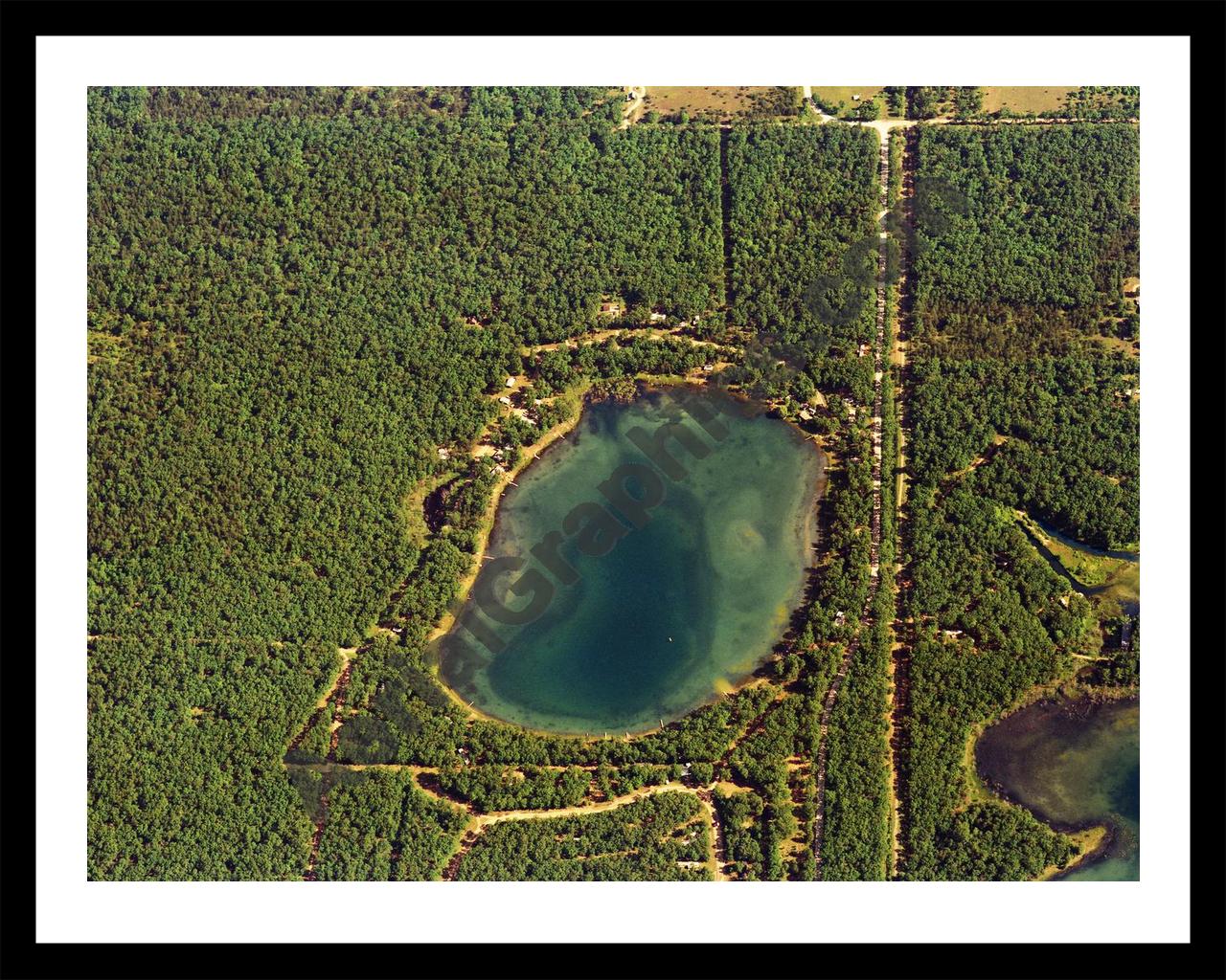 Aerial image of [540] Mench Lake in Lake, MI with Black Metal frame