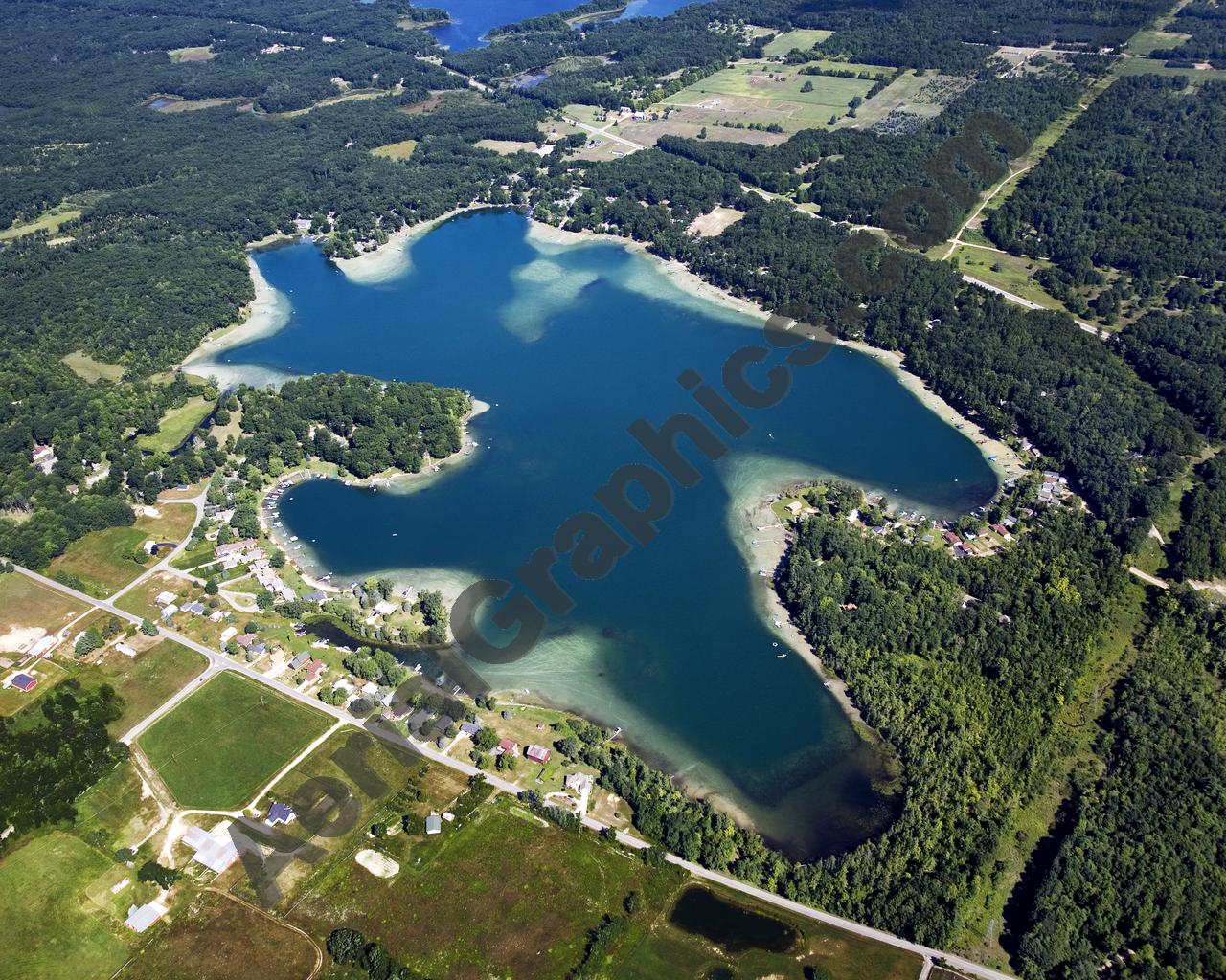 Aerial image of [5414] Bills Lake in Newaygo, MI with Canvas Wrap frame