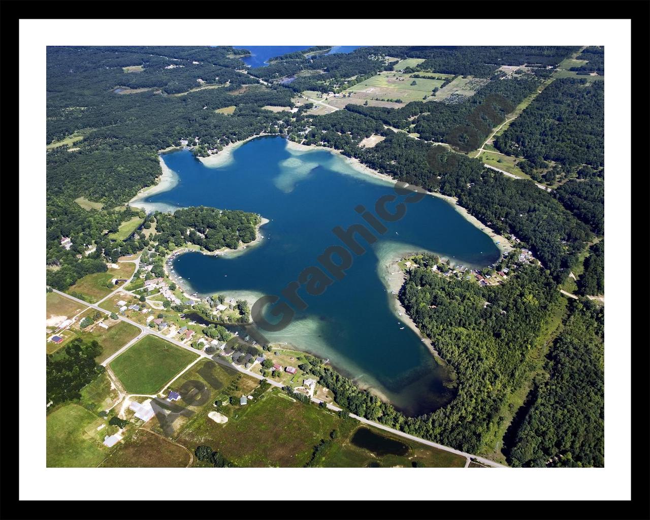 Aerial image of [5414] Bills Lake in Newaygo, MI with Black Metal frame