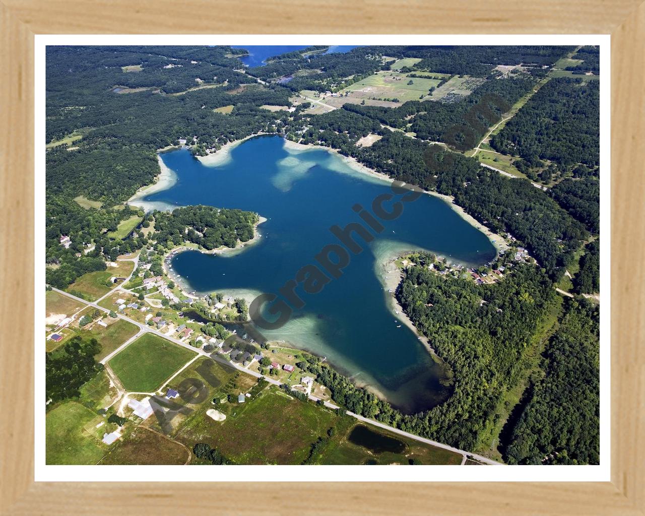 Aerial image of [5414] Bills Lake in Newaygo, MI with Natural Wood frame