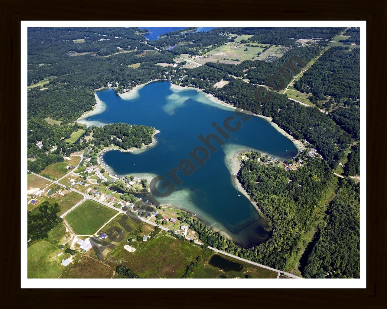 Aerial image of [5414] Bills Lake in Newaygo, MI with Black Wood frame