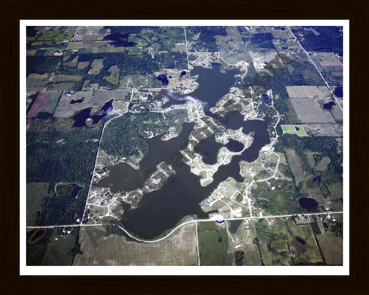 Aerial image of [5423] Lake Diane in Hillsdale, MI with Black Wood frame