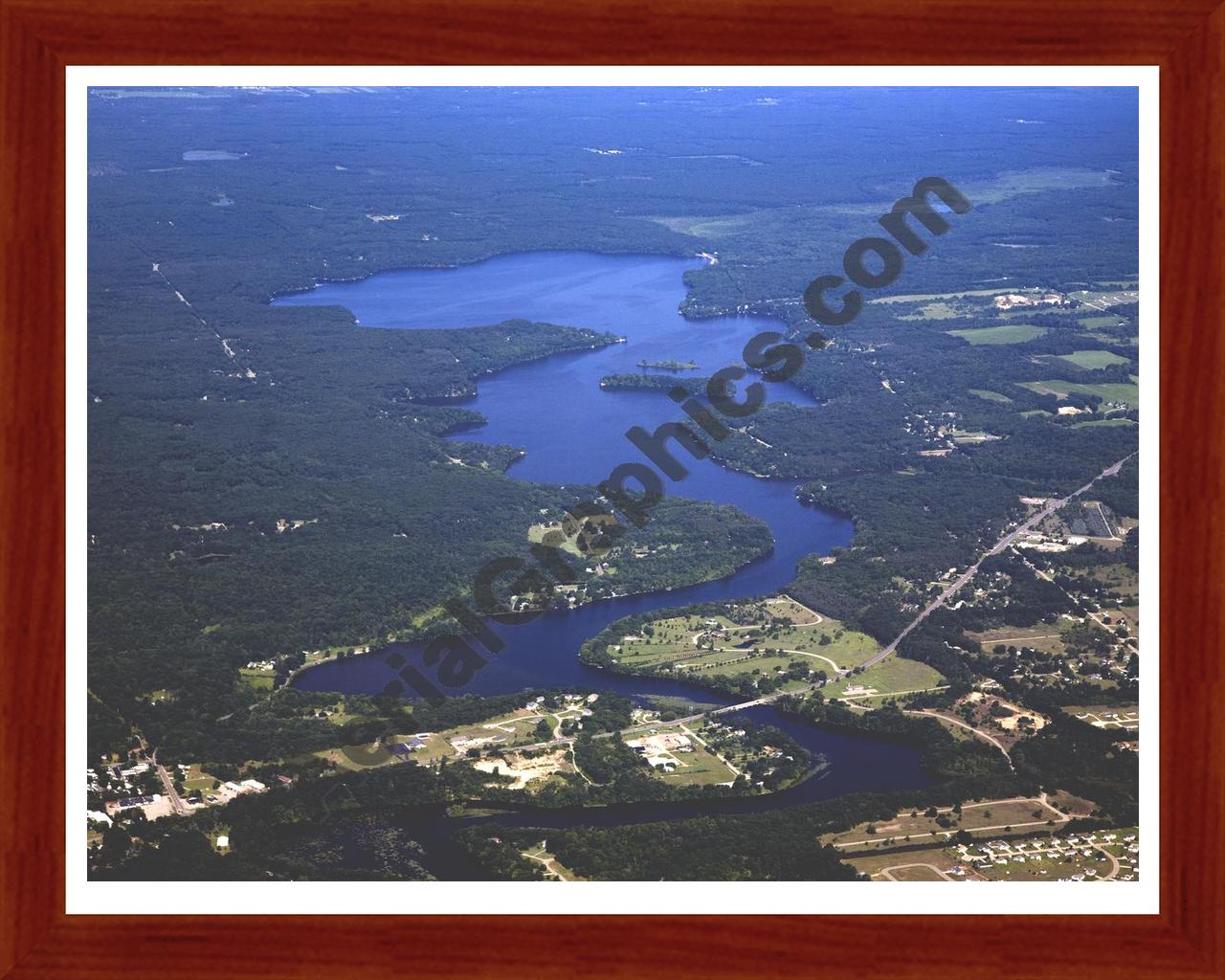 Aerial image of [5426] Lake Allegan in Allegan, MI with Cherry Wood frame