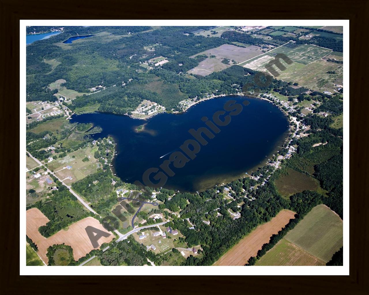 Aerial image of [5428] Bass Lake in Kent, MI with Black Wood frame