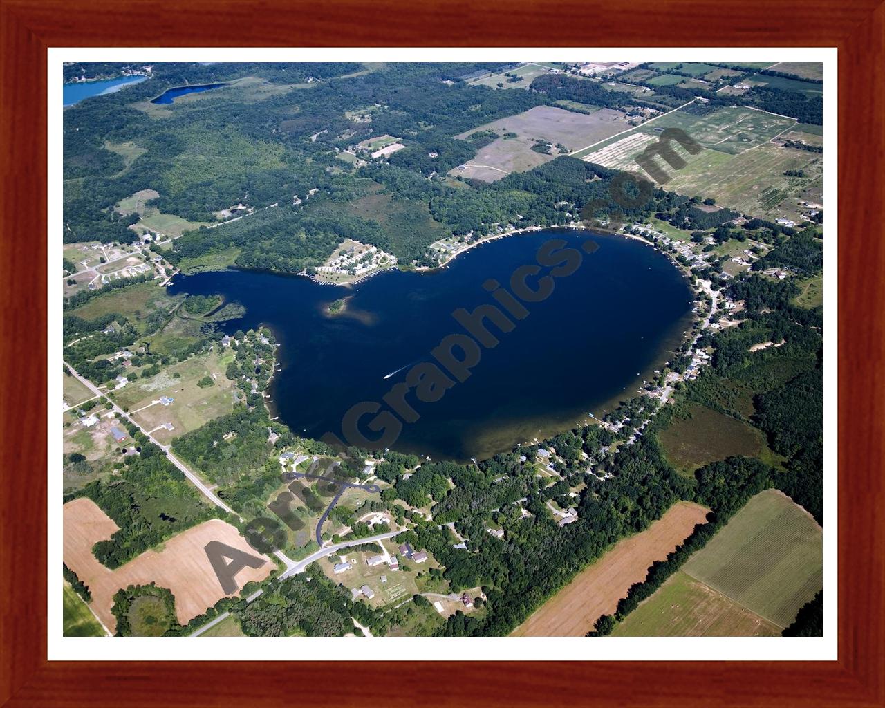 Aerial image of [5428] Bass Lake in Kent, MI with Cherry Wood frame