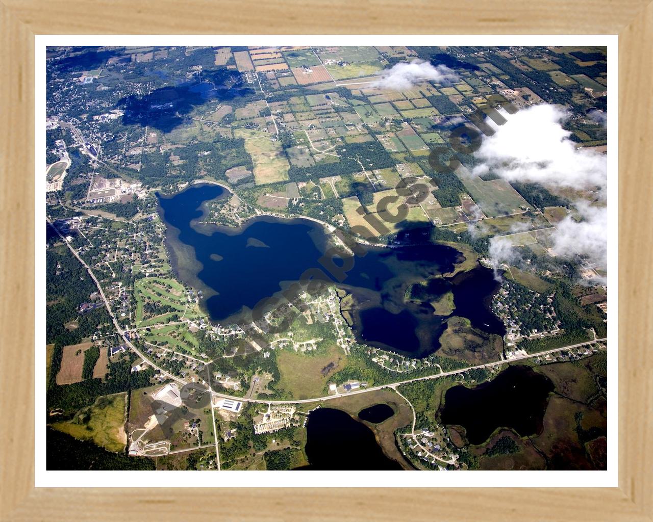 Aerial image of [5429] Baw Beese Lake in Hillsdale, MI with Natural Wood frame