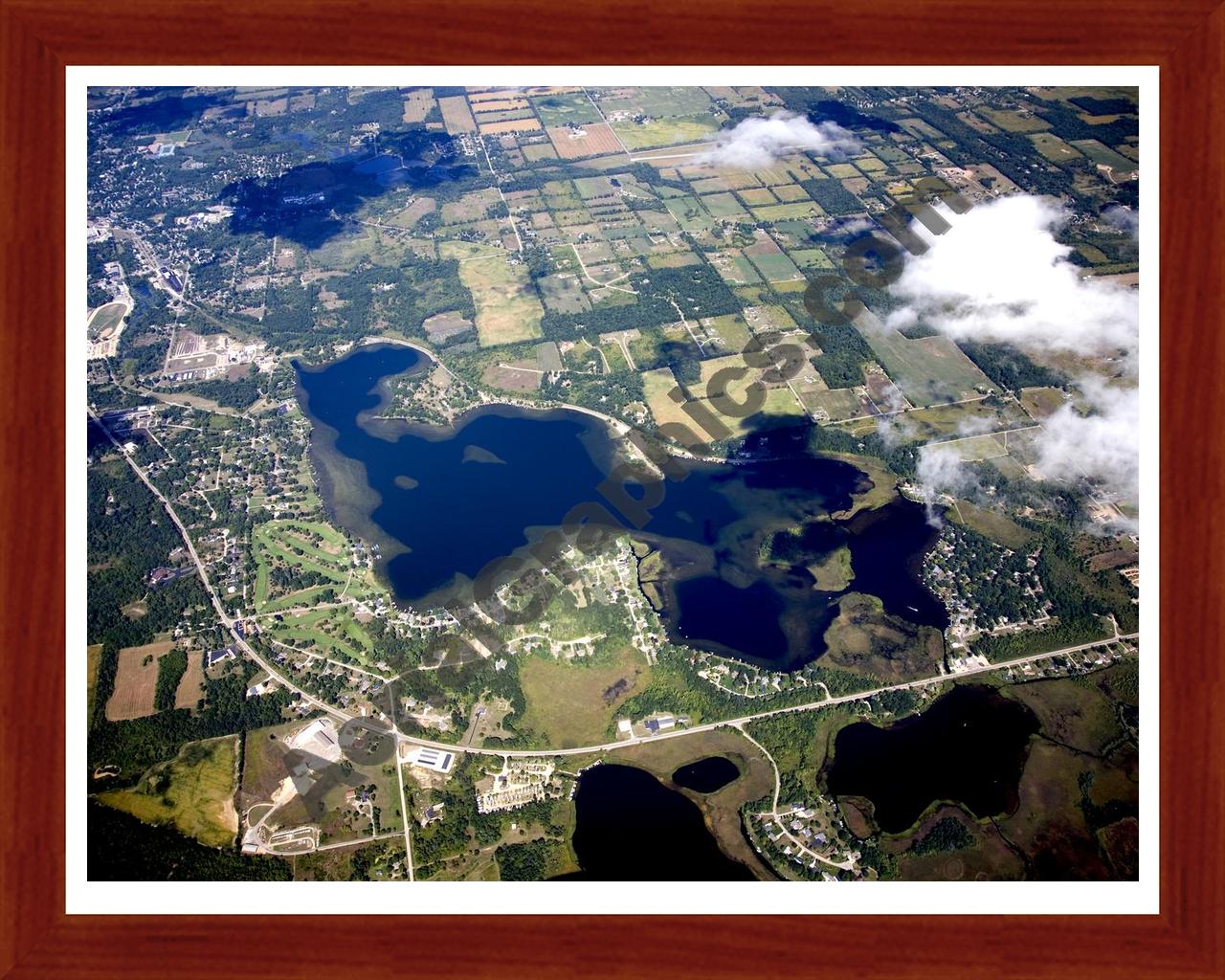 Aerial image of [5429] Baw Beese Lake in Hillsdale, MI with Cherry Wood frame