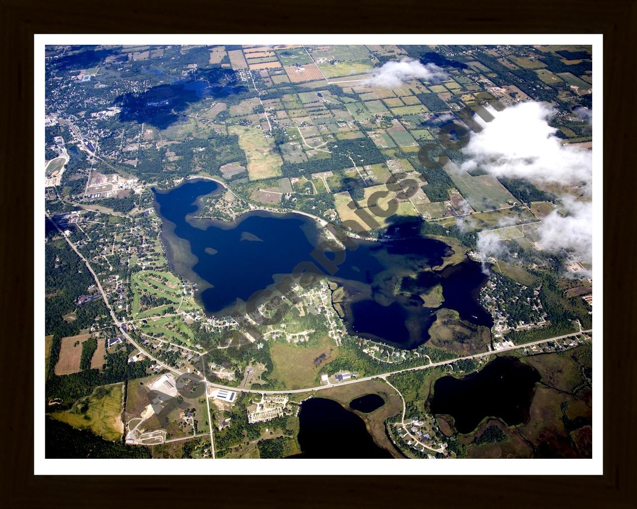 Aerial image of [5429] Baw Beese Lake in Hillsdale, MI with Black Wood frame