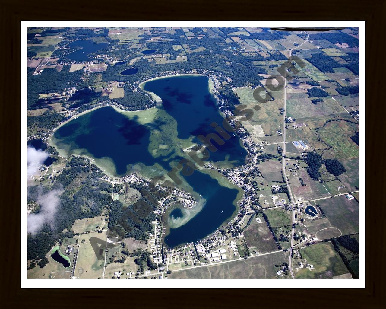 Aerial image of [5430] Clear Lake in Steuben, IN with Black Wood frame