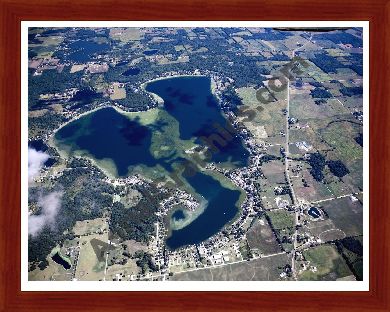 Aerial image of [5430] Clear Lake in Steuben, IN with Cherry Wood frame