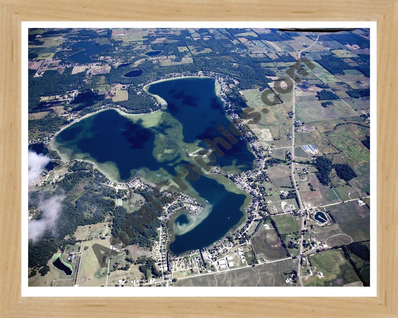 Aerial image of [5430] Clear Lake in Steuben, IN with Natural Wood frame