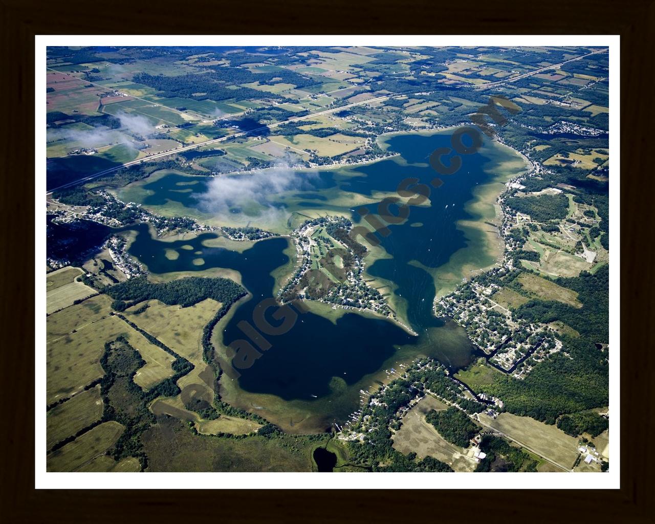 Aerial image of [5431] Coldwater Lake in Branch, MI with Black Wood frame