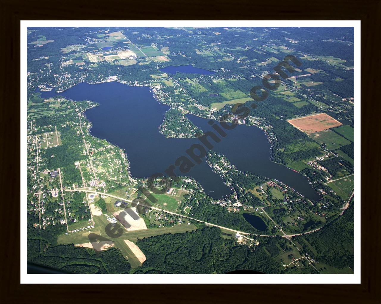 Aerial image of [5433] Paw Paw Lake in Berrien, MI with Black Wood frame