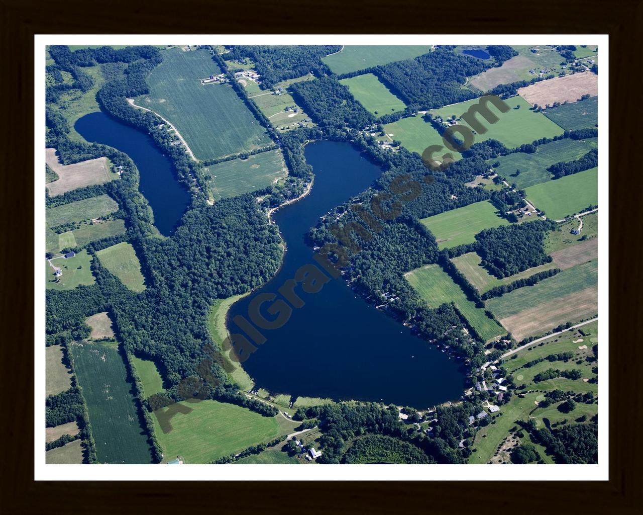 Aerial image of [5434] Selkirk Lake in Allegan, MI with Black Wood frame