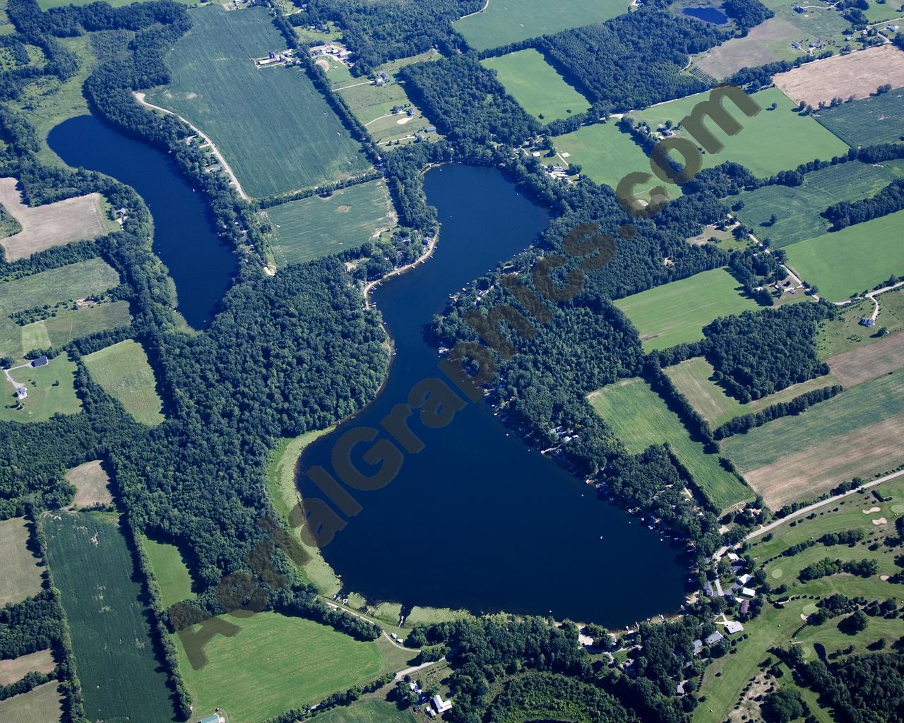 Aerial image of [5434] Selkirk Lake in Allegan, MI with Canvas Wrap frame