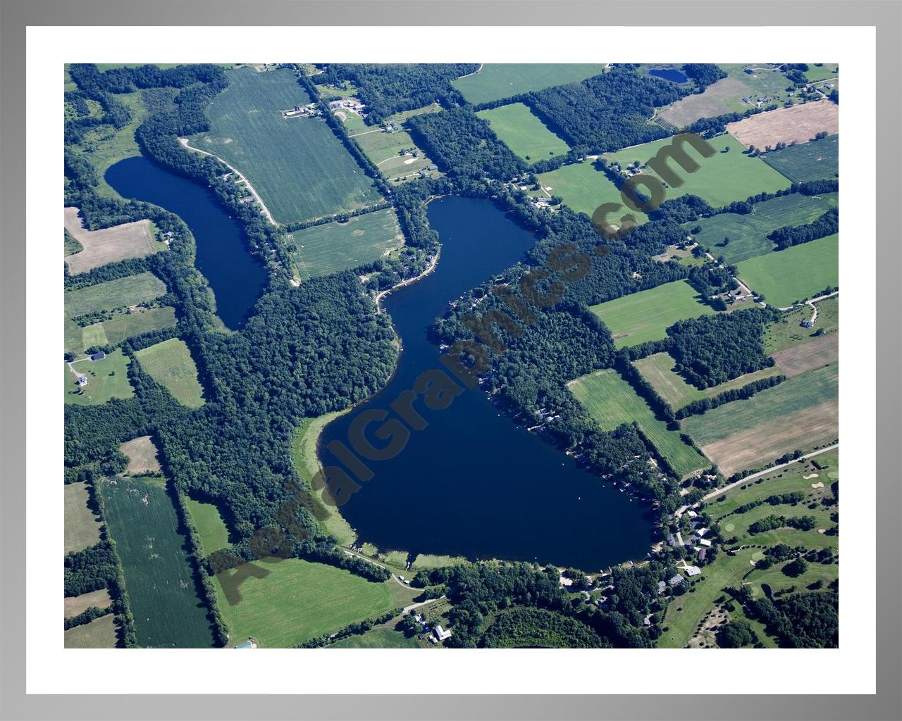 Aerial image of [5434] Selkirk Lake in Allegan, MI with Silver Metal frame