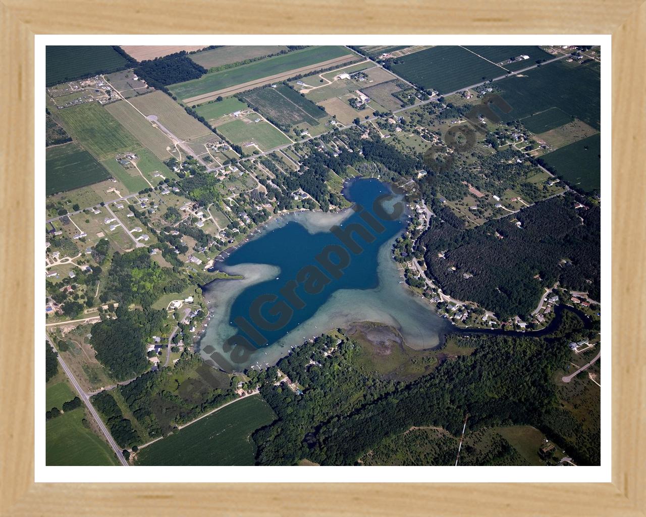 Aerial image of [5435] Cobb Lake in Barry, MI with Natural Wood frame