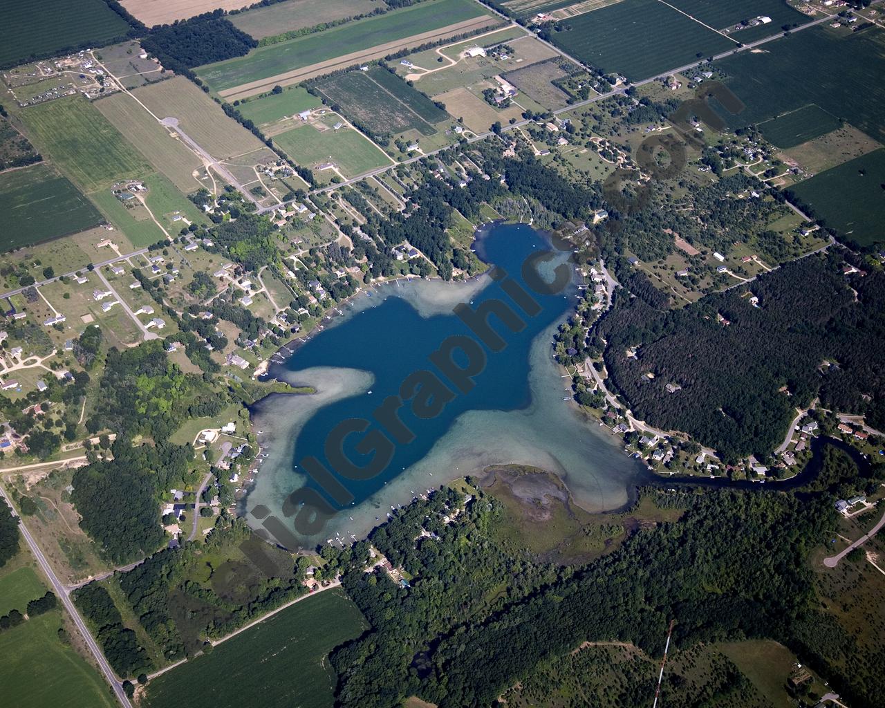 Aerial image of [5435] Cobb Lake in Barry, MI with Canvas Wrap frame