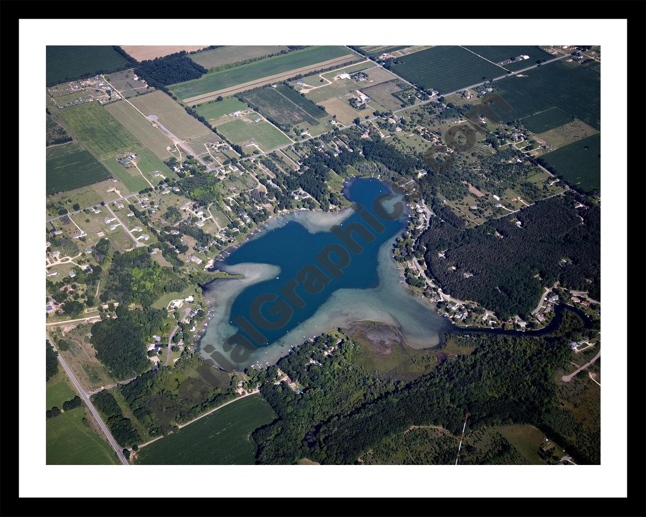 Aerial image of [5435] Cobb Lake in Barry, MI with Black Metal frame